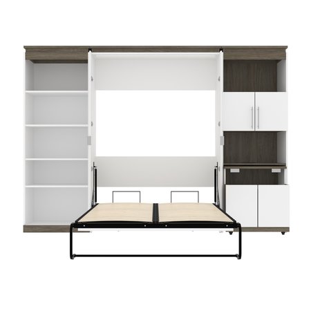 Bestar Orion 118W Full Murphy Bed with Shelving and Fold-Out Desk (119W), White & Walnut Grey 116866-000017